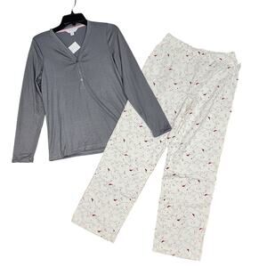 Charter Club Pajama Set Long Sleeve Knit Top and Flannel‎ Bottoms XS Cardinals